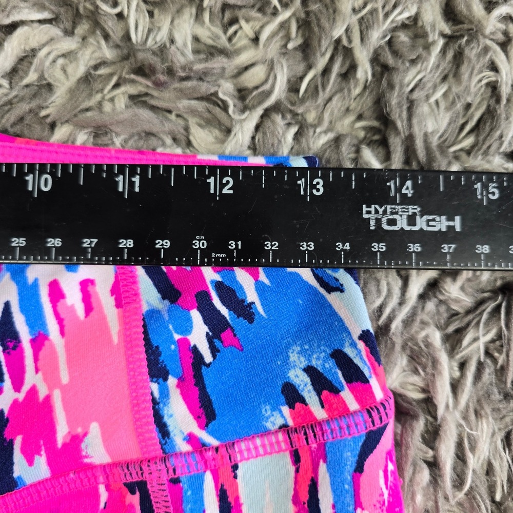 Lilly Pulitzer Luxletic Cropped Leggings Medium Pink Blue Abstract Strappy Hem - Picture 2 of 9